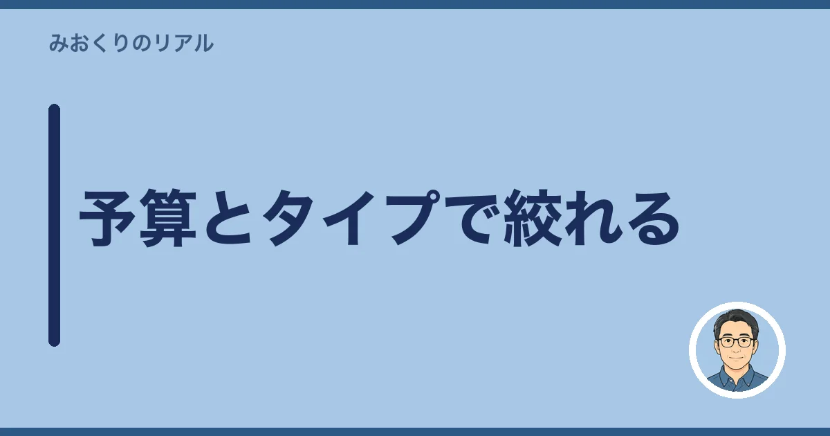 予算とタイプで絞れる